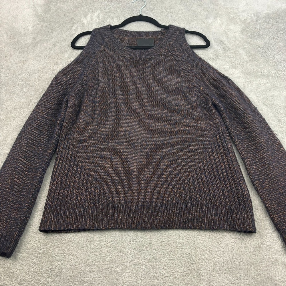 Intermix Cold‎ Shoulder Wool Mohair Blend Sweater Womens M Blue Bronze Metallic